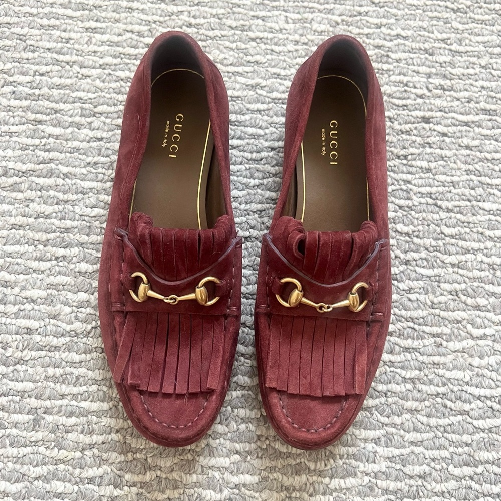 Gucci Loafer suede gold hardware with fringe 36